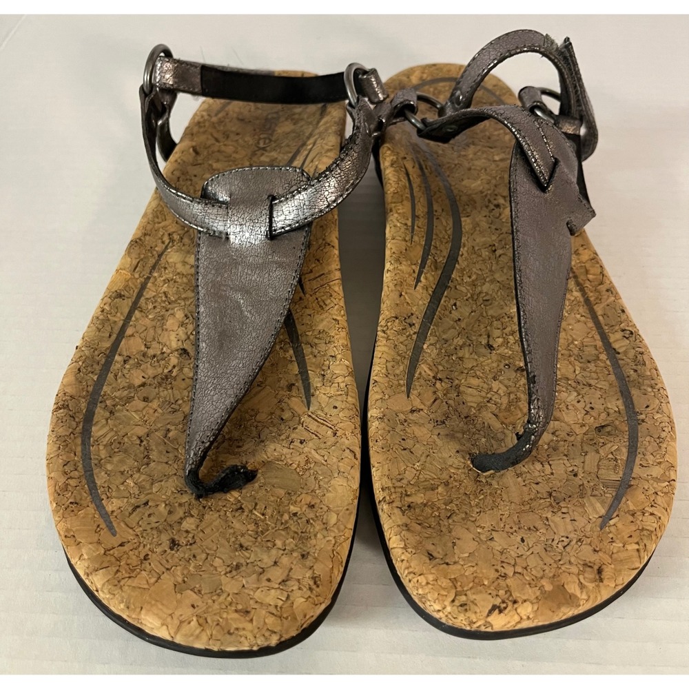 Aetrex Jillian Sandals Women 10 Pewter Metallic Cork Footbed SE921W